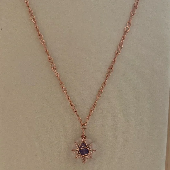 Amethyst Pink Quartz Daisy Pendant Necklace on Infinity Link Chain - Picture 4 of 4